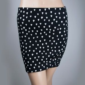 Black White Pencil Skirt Heart Polka Dot